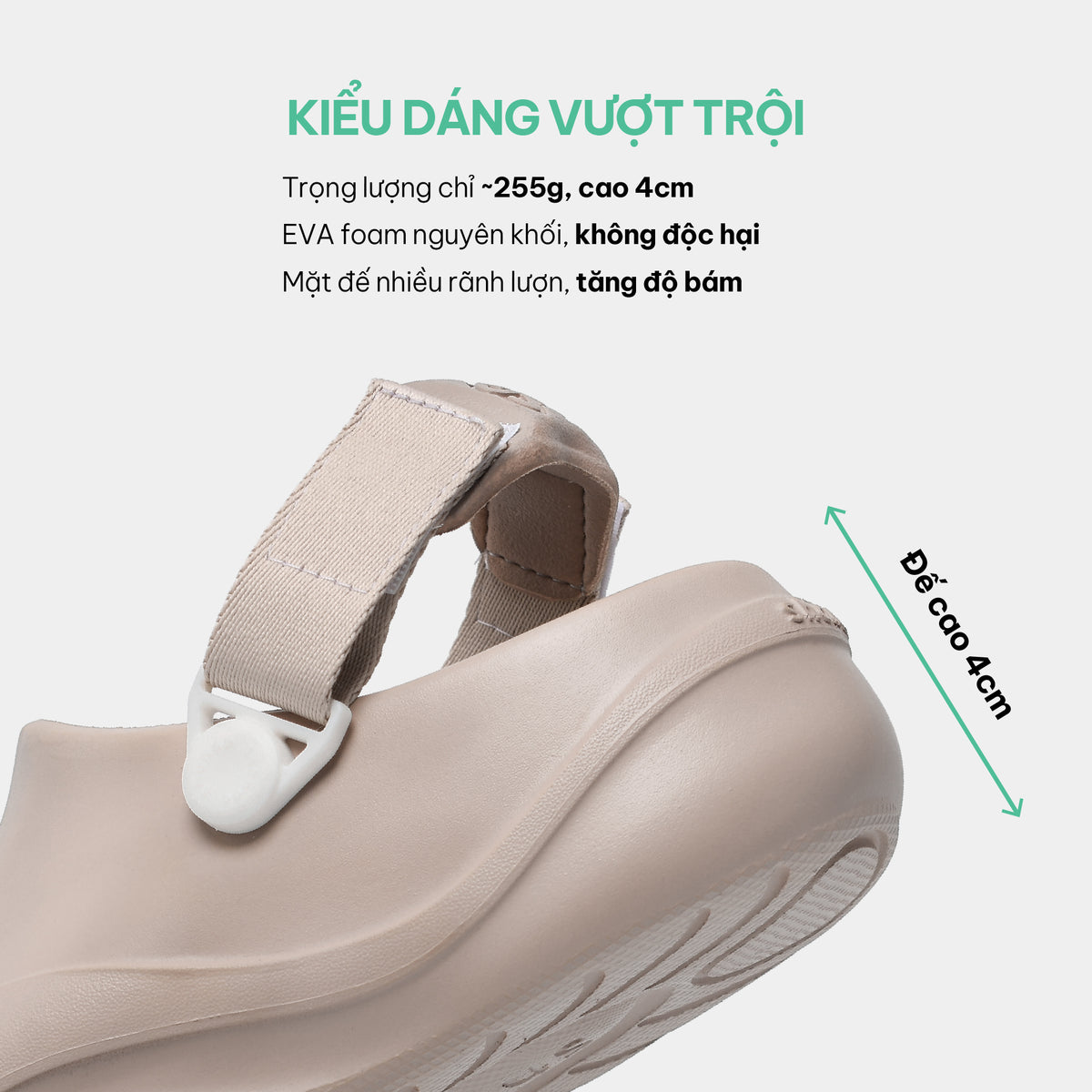 Clog nhựa đúc nữ Suke hồng be