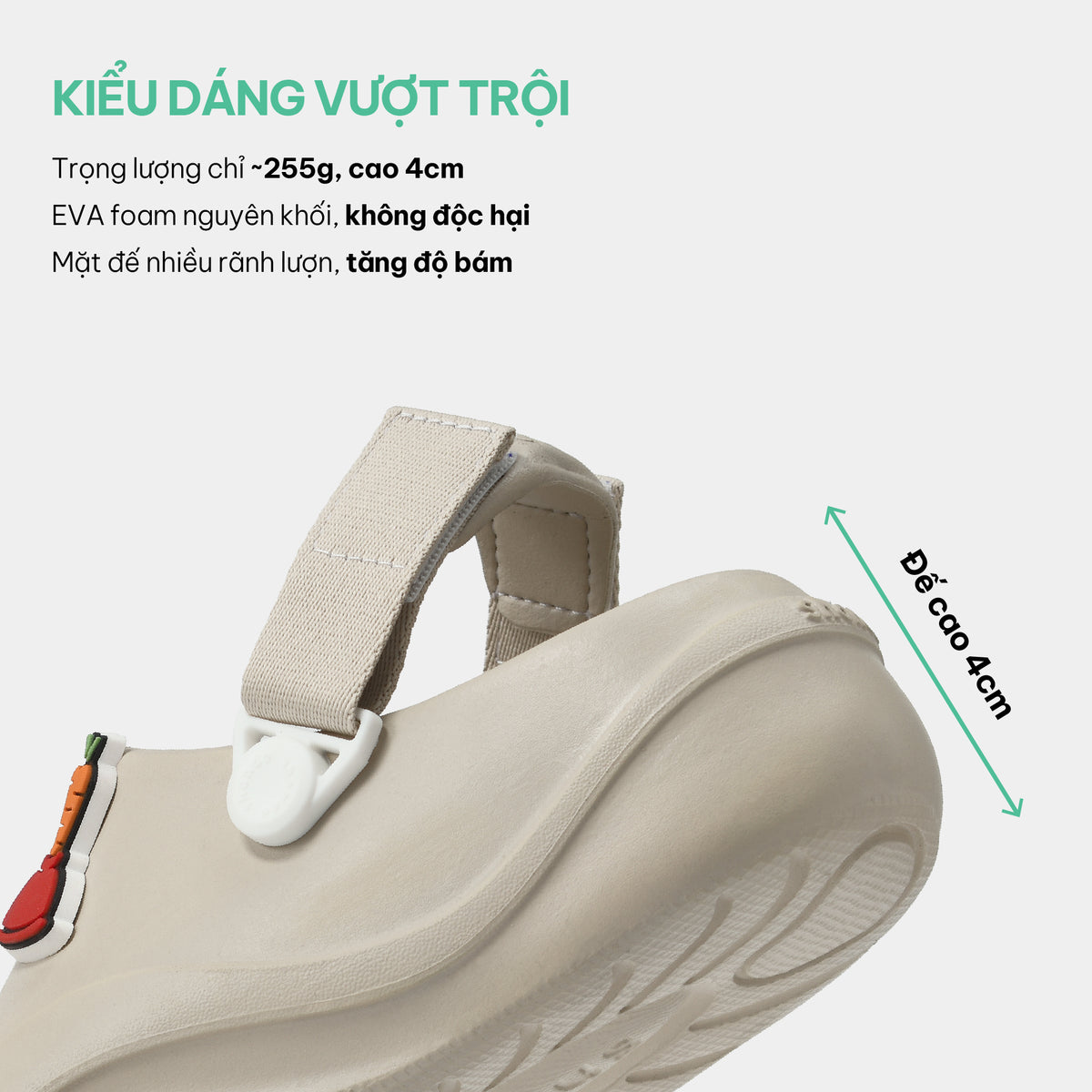 Clog nhựa đúc nam nữ Suke T7M be