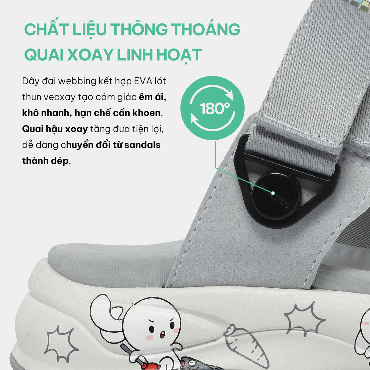 Sandal F8B T7M nam nữ khóa xoay xám