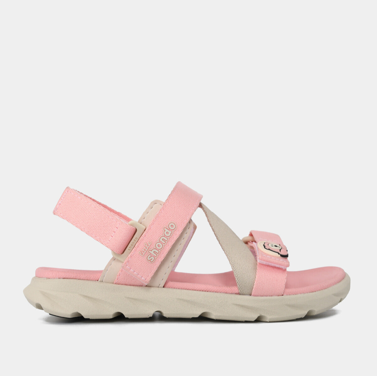 Sandal bé gái Little 6 tem gấu hồng kem