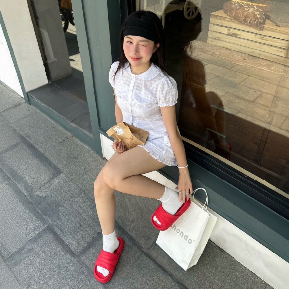 Dép bánh mì Trendy 5 quai nhựa đỏ